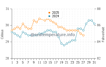 Temperatura vode u Karangrejo u ožujku