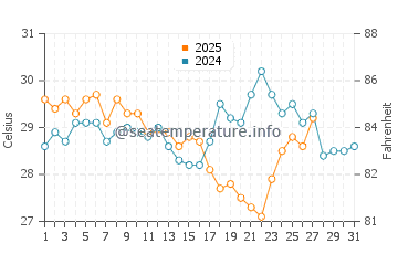 Temperatura del agua en Puerto Arista en marzo