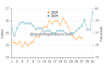 Temperatura del agua en Punta de Piedras en marzo