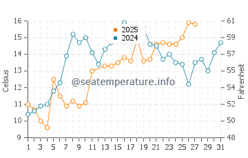 Rose Bay water temp chart in March