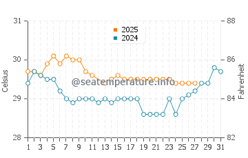 Wetar Island water temp chart in March