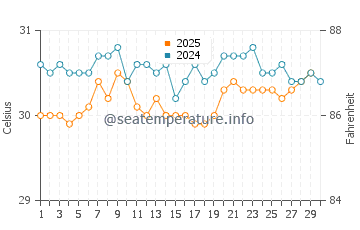 Temperature dell'acqua a Thinadhoo ad aprile