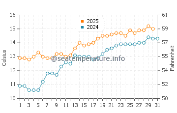 Temperature dell'acqua a Blue Anchor a maggio