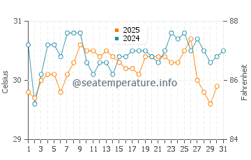Bodgaya Island water temp chart in May