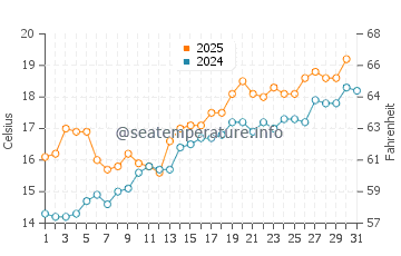 Temperature dell'acqua a Cap Ferret a maggio
