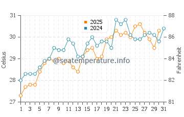 Temperature dell'acqua a Dzilam de Bravo a maggio