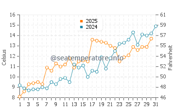 Temperature dell'acqua a New Shoreham a maggio
