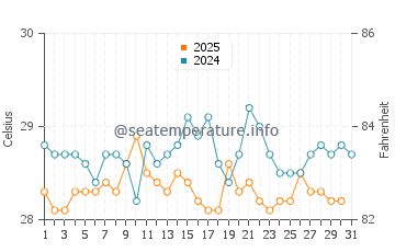 Temperatura da água em Palm Island em maio