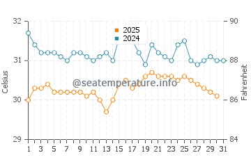 Patong Beach water temp chart in May