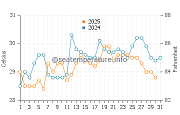 Temperature dell'acqua a Popoyo a maggio
