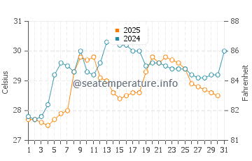 Temperature dell'acqua a Puerto Caimito a maggio