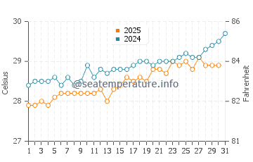 Puerto Morelos water temp chart in May