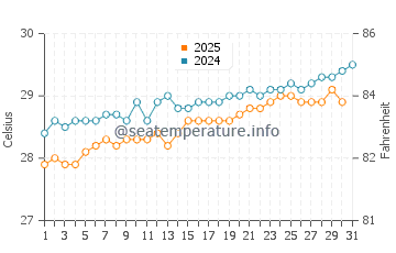 Temperature dell'acqua a Punta Maroma a maggio