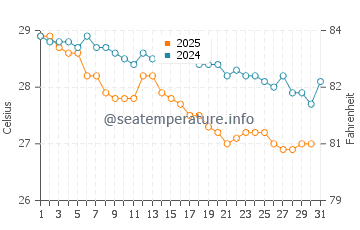 Temperature dell'acqua a Salvador a maggio