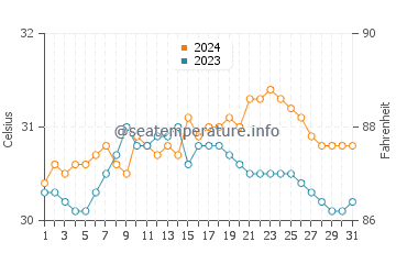 Temperatura del agua en San Dionisio en mayo