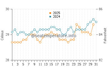Temperature dell'acqua a Sao Caetano de Odivelas a maggio