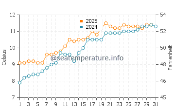 Temperature dell'acqua a Tynemouth a maggio