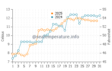 Temperature dell'acqua a Ulvik a maggio