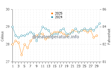 Harbour Island water temp chart in June