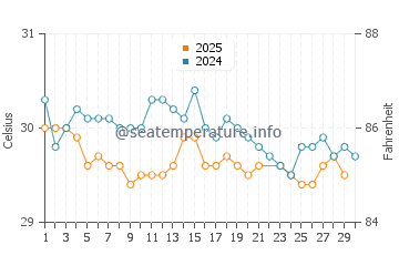 Bodgaya Island water temp chart in June