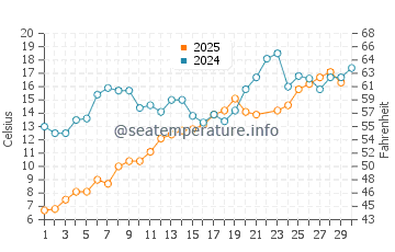 Kew Beach water temp chart in June