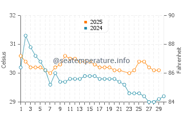 Temperature dell'acqua a La Crucecita a giugno