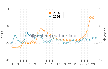 Temperature dell'acqua a Rincón de Guayabitos a giugno