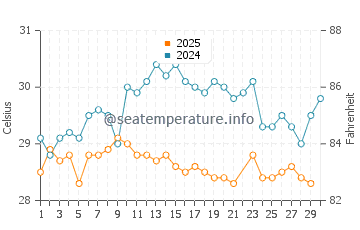 Temperatura del agua en Roatán en junio