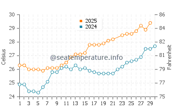 Sargasso Sea water temp chart in June