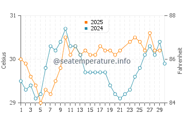Temperatura del agua en South Venice en junio