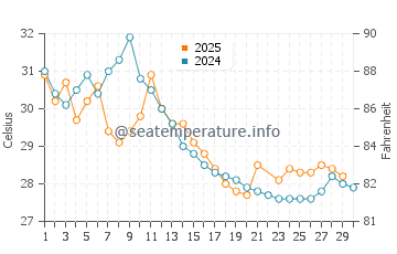 Temperature dell'acqua a Telchac Puerto a giugno