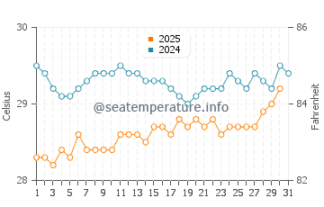 Temperatura da água em Arecibo em julho