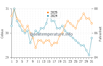 Temperatura da água em Babe's Beach em julho