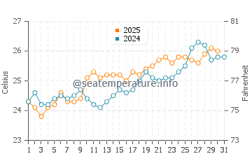 Temperature dell'acqua a Calheta a luglio