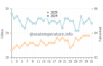 Temperature dell'acqua a Cinnamon Bay a luglio