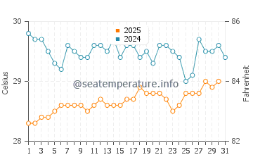 Temperature dell'acqua a Coki Beach a luglio