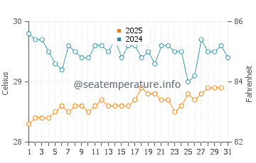 Temperature dell'acqua a Cruz Bay a luglio