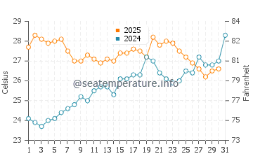 Temperatura del agua en La Pineda en julio