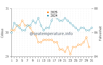 Temperature dell'acqua a Madifushi a luglio