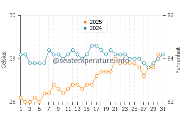 Temperature dell'acqua a Miches a luglio