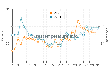 Temperature dell'acqua a Nanchital a luglio