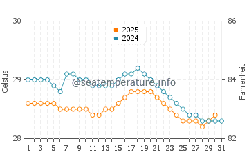 Temperature dell'acqua a Ngwesaung a luglio