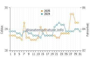 Temperatura da água em La Palma em julho