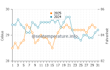 Temperatura da água em Puerto Padre em julho