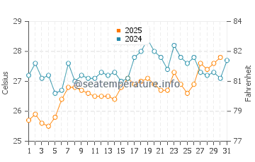 Temperatura del agua en Punta de Piedras en julio