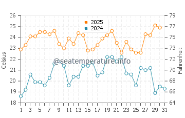 Wassertemperatur Rehoboth Bay im Juli