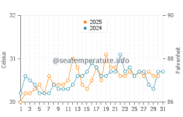 Temperatura da água em Santa Cruz del Sur em julho