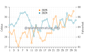 South Patrick Shores water temp chart in July