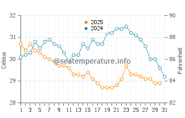 Wassertemperatur Taichung im Juli