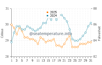 Temperatura del agua en Tokashiki en julio